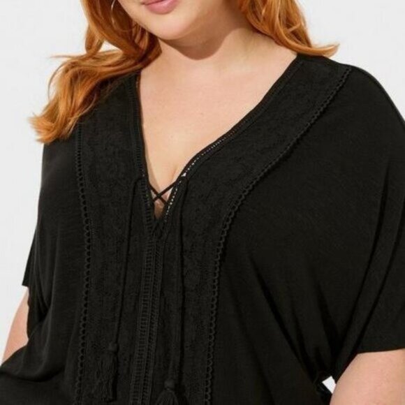New Torrid Black Textured Jersey V-Neck Lace Up Banded Dolman Top Sz 12 0 - Picture 4 of 6